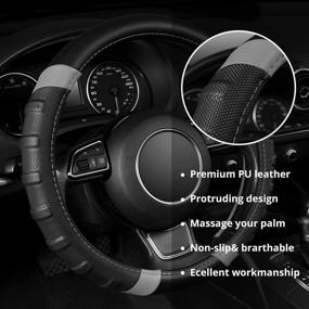 img 3 attached to 🚗 AutoYouth Car Steering Wheel Cover - Premium Microfiber Leather, Anti-Slip, Universal Fit - Excellent Grip & Durability - 15 inch Standard Size - Orange/Black (Gray)