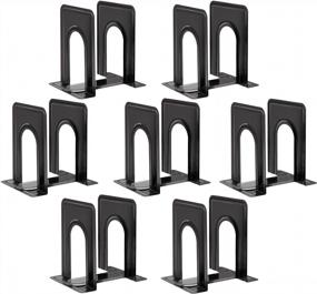 img 4 attached to 14-Piece Heavy Duty Metal Bookends For Shelves - Black Non-Skid Book Holders For Office And Home - Large 6.5 X 5.7 X 4.9 Inches - Compatible With Various Sizes Of Books - HappyHapi
