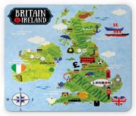 ambesonne wanderlust mouse pad, cartoon maps of britain and ireland landmarks illustration, rectangle non-slip rubber mousepad, standard size, pale blue apple green logo