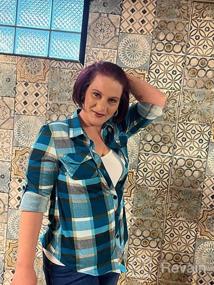 img 8 attached to Stylish And Comfortable: Women'S Roll-Up Plaid Shirt With Collared Button-Down Design