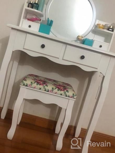 img 1 attached to White Vanity Set For Women And Girls - 4 Drawers And 4 Shelves For Storage, 360° Pivoted Round Mirror, Makeup Organizers, Cushioned Stool - Ideal Dressing Table With Mirror For Makeup (CHARMAID) review by Pedro Curtis