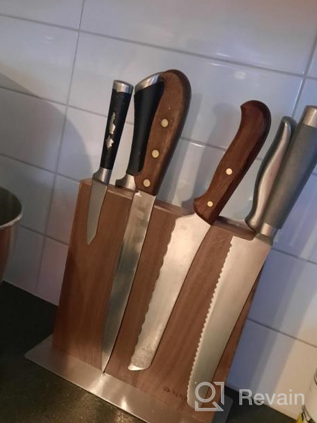 img 1 attached to Organize Your Kitchen Knives And Utensils With Navaris Wood Magnetic Knife Block - Double Sided Magnetic Holder In Walnut Wood review by Joey Quade