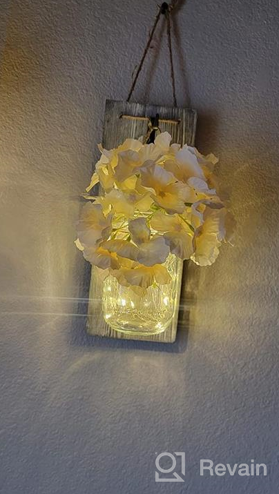 img 1 attached to Rustic Mason Jar Wall Sconces With LED Fairy Lights And Flowers - Set Of 2 - Decorative Farmhouse Home Décor With 6-Hour Timer review by Timothy Richmond