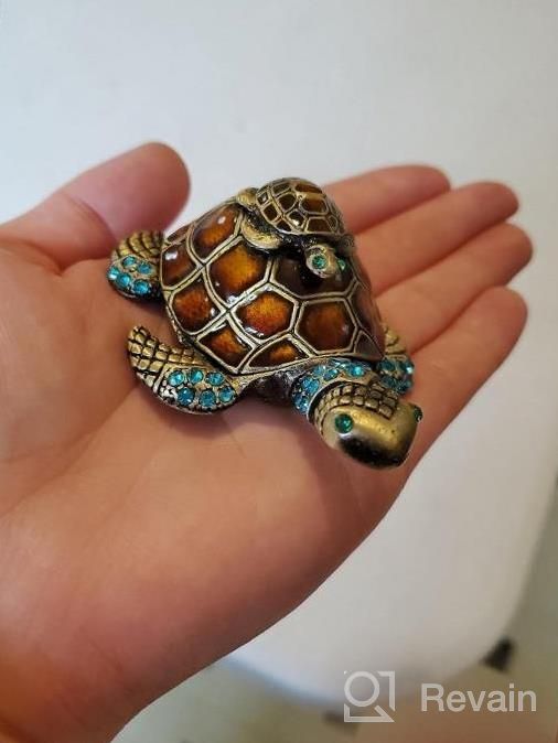 img 1 attached to Hand-Painted Enamel Sea Turtle Trinket Box With Bejeweled Jewelry - Perfect Ring Holder Gift For Girls And Women - YU FENG Collectible Figurine review by Aaron Barker