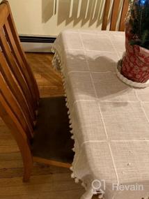 img 5 attached to Wrinkle-Free And Anti-Fading Table Cover For Kitchen & Dining - Mokani Middle Embroidery Table Cloth In Washable Cotton Linen With Tassel (55 X 55 Inch, Gray)