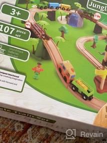img 6 attached to Испытайте максимальное удовольствие с набором деревянных поездов Joqutoys из 107 предметов - поезд на батарейках и 2 звуковые дорожки в комплекте для детей от 3 лет