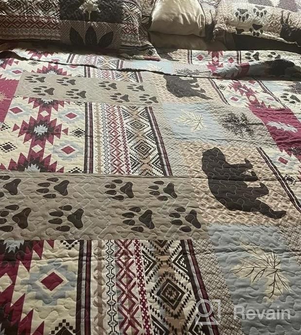 img 1 attached to Complete Your Rustic Retreat With Lodge Bedding Set - Full/Queen Size Bear Forest Tree Printed Lightweight Reversible All Season Bedspread Coverlet With 2 Pillowshams review by Bernadette Pacheco