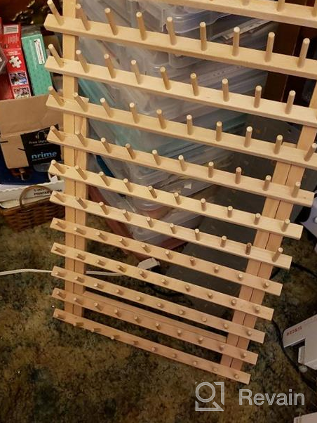 img 1 attached to Sturdy Hardwood Thread Rack - Holds 60 Spools & Mini-King Size Cones For Sewing, Embroidery, Quilting & More! review by Marc Sortijas