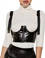 topmelon black underbust corset: straps, lace up, zipper waist, push up, cupless leather bustier logo