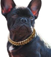 🔗 cuban link dog collar - stylish 3/4 inch wide light metal gold chain necklace for trendy puppies, french bulldogs, bullies, dobermans - 16 inches logo