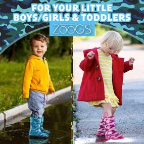 img 1 attached to Синие камуфляжные резиновые сапоги для маленьких детей и малышей с ручками от ZOOGS, подходят для мальчиков и девочек, размер США 6T