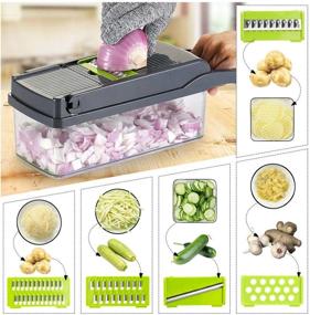 img 1 attached to Cambom Onion Chopper Vegetable Chopper Mandoline Slicer Dicer With Colander Basket And Container Food Chopper Onion Cutter With Protective Gloves(Gray)