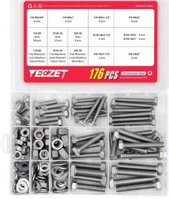 img 2 attached to 🔩 High-Quality 304 Stainless Steel Bolts and Nuts Assortment Kit - 176PCS Including 9 Common Sizes (1/4-20, 5/16-18, 3/8-16)