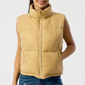 img 3 attached to Women'S Stand Collar Colorblock Cropped Puffer Vest Zip-Up Sleeveless Warm Outerwear Coat By Duyang