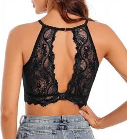 img 3 attached to Women'S High Neck Lace Bralette Padded Wireless Halter Floral Crop Top Bra By SHEKINI