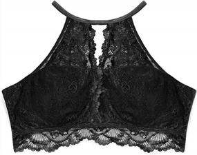 img 2 attached to Women'S High Neck Lace Bralette Padded Wireless Halter Floral Crop Top Bra By SHEKINI