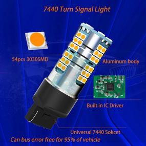 img 1 attached to 2Pcs 7440 T20 W21W LED Turn Signal Light Amber Yellow 54SMD 3030 Chips Canbus Error Free Car Truck Blinker Anti Hyper Flash Alumnimum Body Built-In Resistor