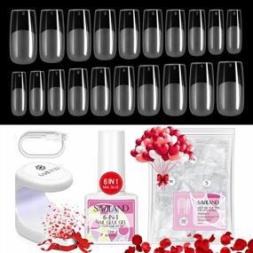 img 4 attached to Saviland Gel X Nail Kit No Need File,Soft Gel Tips Nail Tip And Glue Gel Kit With 240PCS Medium Square Full Cover Nail Tip 6 In 1 Gel X Nail Glue Mini U V Lamp French Starter Kit For Salon Home DIY
