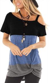 img 4 attached to Women'S Summer Casual Tops: Cold Shoulder, Short Sleeve & Twist Knot Blouse - S-2XL