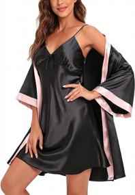 img 4 attached to Silky Satin Pajama Set For Women - Elegant Robe And Sexy Slip Nightgown 2-Piece Sleepwear Set In Luxurious Silk Fabric