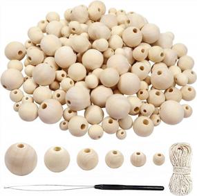 img 4 attached to 🪵 180pcs Unfinished Natural Wood Beads: TOAOB Loose Spacer Round Wooden Beads Crafts Kit - 8mm to 20mm, 6 Sizes for Bracelets, Necklaces, Jewelry Making & Decor