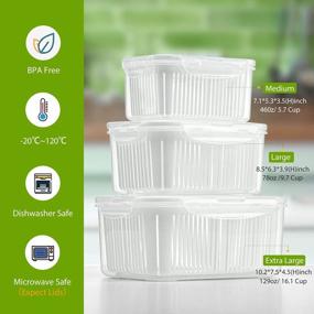 img 3 attached to Fruit Vegetable Produce Storage Saver Containers With Lid & Colander BPA-Free Plastic Fresh Keeper Set Refrigerator Fridge Organizer For Salad Berry Lettuce Food Meat Fish Celery - 3 Packs White
