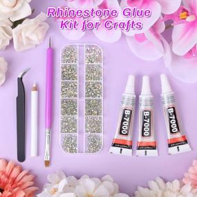 img 2 attached to Rhinestones Glue Kit With Gems For Craft, Audab 2100Pcs Crystal AB Rhinestones With 3Pcs Clear Adhesive Glue For DIY Clothes Fabric Shoes Jewelry Making Nail Art