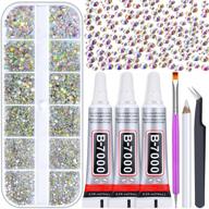 rhinestones glue kit with gems for craft, audab 2100pcs crystal ab rhinestones with 3pcs clear adhesive glue for diy clothes fabric shoes jewelry making nail art logo