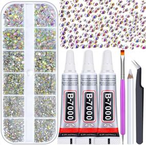img 4 attached to Rhinestones Glue Kit With Gems For Craft, Audab 2100Pcs Crystal AB Rhinestones With 3Pcs Clear Adhesive Glue For DIY Clothes Fabric Shoes Jewelry Making Nail Art