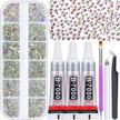 rhinestones glue kit with gems for craft, audab 2100pcs crystal ab rhinestones with 3pcs clear adhesive glue for diy clothes fabric shoes jewelry making nail art logo