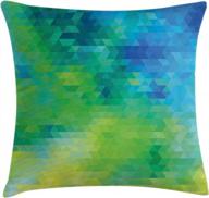 geometric ombre inspired decorative pillow cover - green and blue abstract pattern with triangles - 20" x 20" - lime green accent логотип