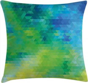 img 1 attached to Geometric Ombre Inspired Decorative Pillow Cover - Green And Blue Abstract Pattern With Triangles - 20" X 20" - Lime Green Accent