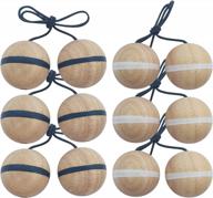 rubber wood ladder toss bolas set - pack of 6 blue and white striped balls for outdoor lawn, beach and yard games - perfect game for kids, adults, and families logo