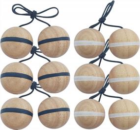 img 4 attached to Rubber Wood Ladder Toss Bolas Set - Pack Of 6 Blue And White Striped Balls For Outdoor Lawn, Beach And Yard Games - Perfect Game For Kids, Adults, And Families