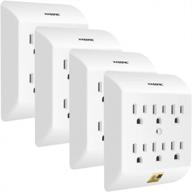 kasonic multi plug outlet 4 pack, wall mount power strip with 6 outlet tap; grounded wall plug extender, easy-to-install, ul listed, for home/school/office, white logo