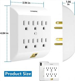 img 1 attached to Kasonic Multi Plug Outlet 4 PACK, настенный удлинитель с 6 розетками; Удлинитель штепсельной вилки с заземлением, простой в установке, внесен в список UL, для дома/школы/офиса, белый