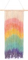 handmade rainbow macrame wall hanging - 16” w x 30” l bohemian home décor for bedroom, living room & apartment logo