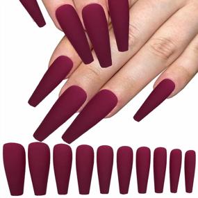 img 4 attached to 100Pc Full Cover Matte Coffin Press On False Nails - LoveOurHome Ballerina Artificial Fingernails For Manicure And Nail Decor - Available In 10 Sizes