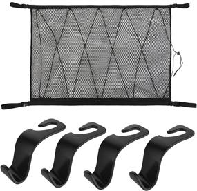 img 4 attached to 🚗 Car Interior Ceiling Cargo Net Bag, Space-Saving Double-Layer Mesh Roof Organizer with Seat Hooks – Ideal for Car SUV Truck Sundries Storage