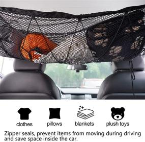 img 3 attached to 🚗 Car Interior Ceiling Cargo Net Bag, Space-Saving Double-Layer Mesh Roof Organizer with Seat Hooks – Ideal for Car SUV Truck Sundries Storage