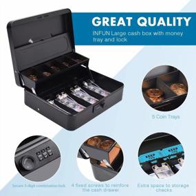 img 2 attached to Security Cash Box With Combination Lock, 11.8"L X 9.5"W Steel Money Tray And Coin Tray Cover, Portable Money Safe With Security Slot & Cable - Black