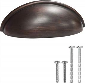 img 4 attached to Oil Rubbed Bronze Kitchen Cabinet Pulls - 10 Pack (3 Inch Hole Center Bin Cup Drawer Handles) By Ilyapa