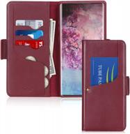 luxury cowhide genuine leather samsung galaxy note 10+ plus wallet case with kickstand - toplive for 5g model (wine red) logo
