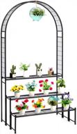 doeworks 3 tier plant stand and garden arch combo, flower pot holder display shelf with climbing plant support, black логотип