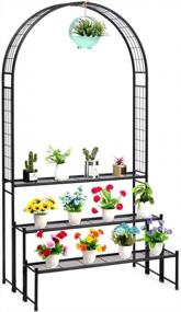 img 4 attached to DOEWORKS 3 Tier Plant Stand and Garden Arch Combo, Flower Pot Holder Display Shelf with Climbing Plant Support, Black
