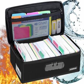 img 4 attached to JUNDUN Огнеупорная запираемая коробка для индексных карточек, 1200 3X5-дюймовых флеш-карт для хранения визитных карточек, карточек с рецептами и заметок - черный