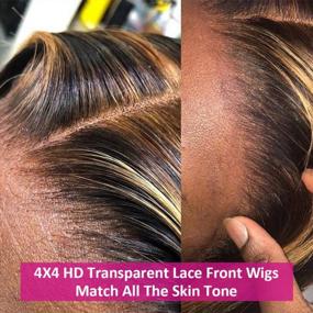 img 2 attached to Pizazz 9A бразильский прямой парик из человеческих волос с HD прозрачным кружевом и детскими волосами в цвете 4/27 (22 дюйма)