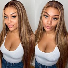 img 4 attached to Pizazz 9A Brazilian Straight Human Hair Wig With HD Transparent Lace Closure And Baby Hair In 4/27 Color (22 Inch)