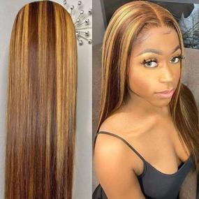 img 1 attached to Pizazz 9A Brazilian Straight Human Hair Wig With HD Transparent Lace Closure And Baby Hair In 4/27 Color (22 Inch)