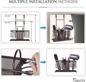 img 2 attached to Sunlit Adjustable Heights 3 In 1 Wall Mount/Countertop/Over Cabinet Door Metal Wire Hair Product & Styling Tool Organizer Storage Basket Holder For Hair Dryer, Brushes, Flat Iron, Curling Wand, Bronze